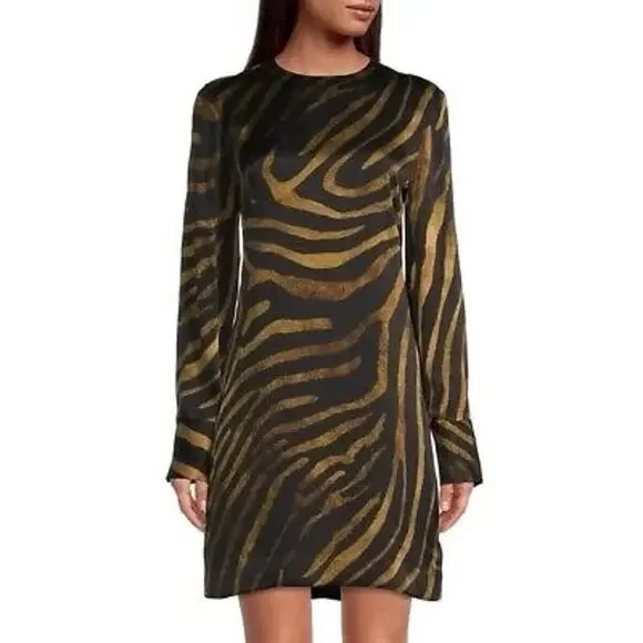 Equipment | Dresses | Equipment Nadaleine Black Silk Tiger Stripe Animal  Print Long Sleeve Dress Sz M | Poshmark